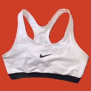 White Nike Dri-FIT Swoosh sports bra